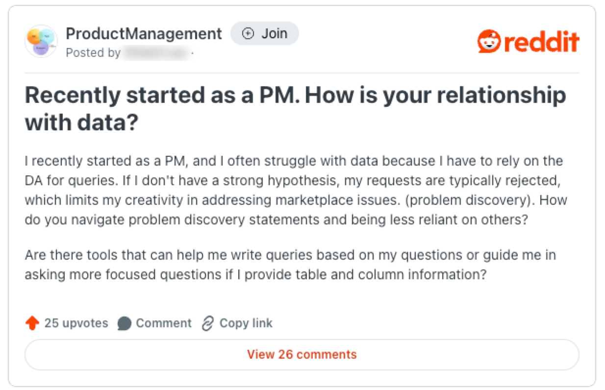 The poster is wrestling with how to explore problems without being blocked by gatekeeping data practices, unsure how to be curious when every question demands a fully-formed hypothesis.