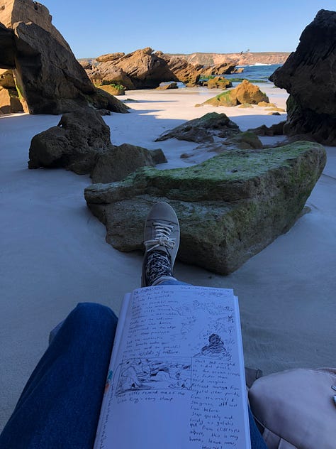 Drawing in my travel journal in several different locations across the Eyre Peninsula.
