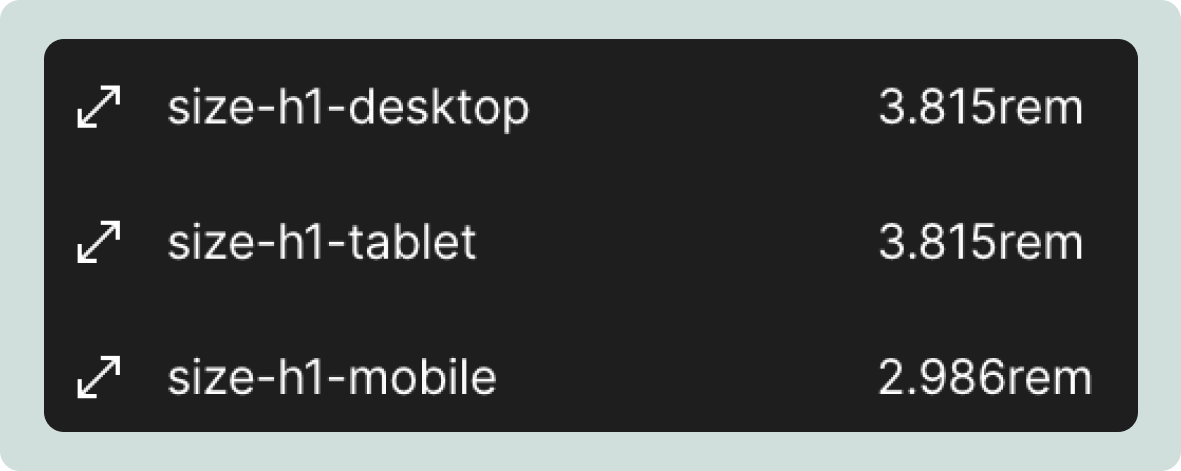 Example of responsive text sizes using variables in Webflow.  Example of responsive text sizes using variables in Webflow.