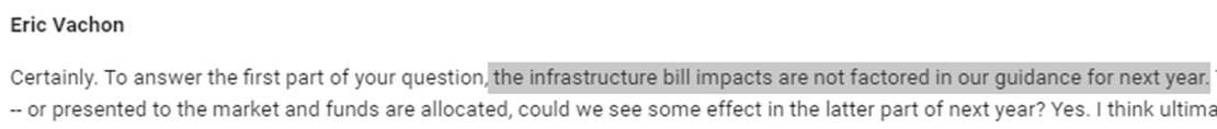 Machine generated alternative text:
Eric Vachon 
Certainly. To answer the first part of your nce rn year. 
— or presented to the market and funds are allocated, could we see some effect in the letter part of next year? Yes. I think ultima