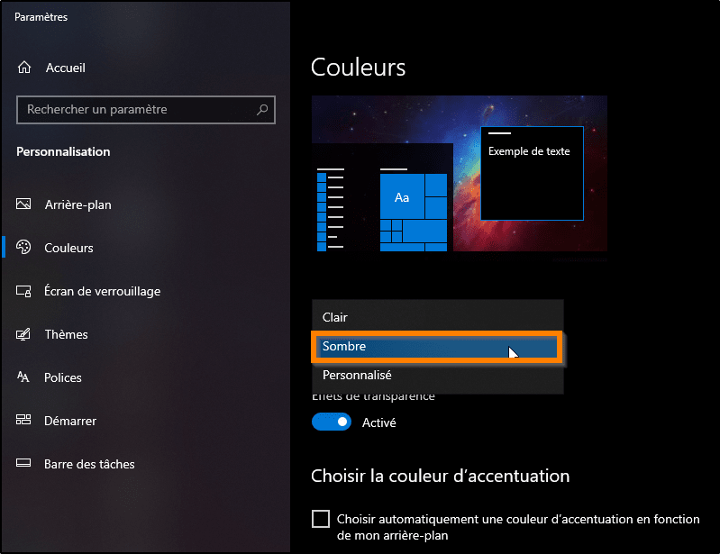 dark mode windows guide démonstration
