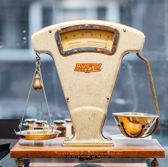 brown and beige weighing scale