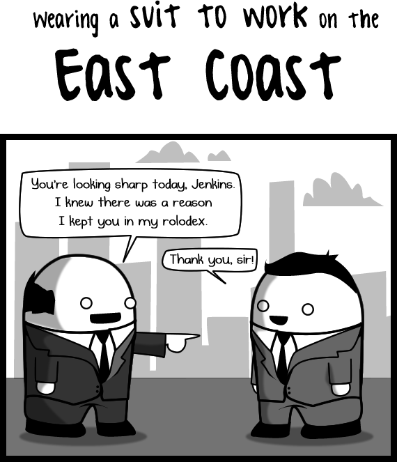 Wearing a suit to work, East Coast VS West Coast