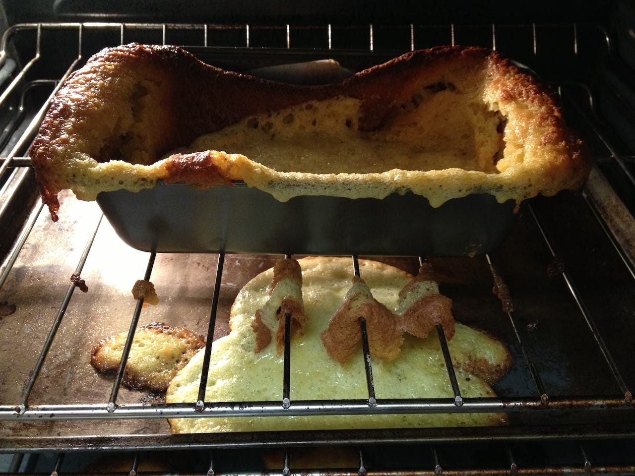 An inedible cake in the oven.