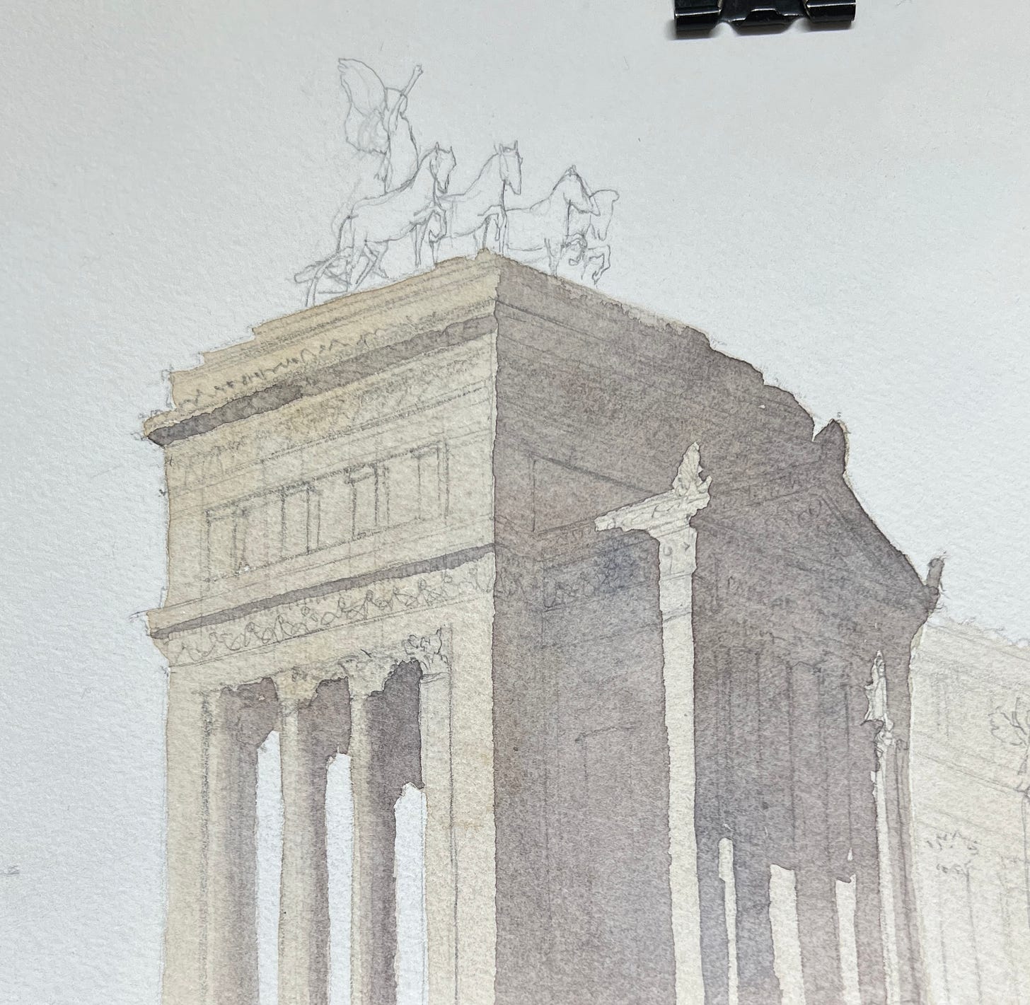 Primera capa de acuarela en monumento de Roma