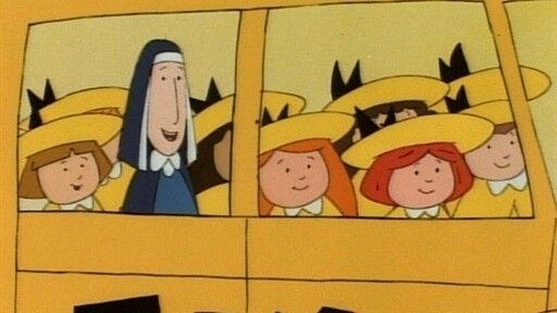 Madeline, Mrs. Clavel and all the girls in a taxi.