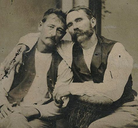 Black and white images of men posing for photos with physical touch.