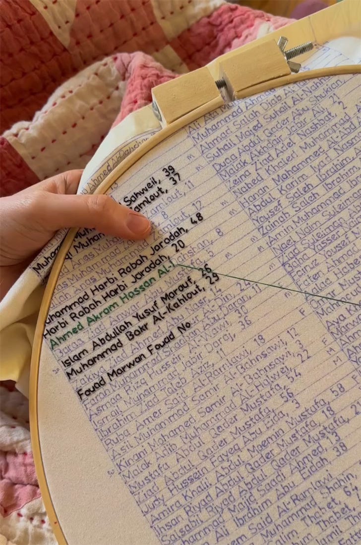 Mary Evers, Stitch Their Names Together. Commemorating Gaza, 2024-ongoing