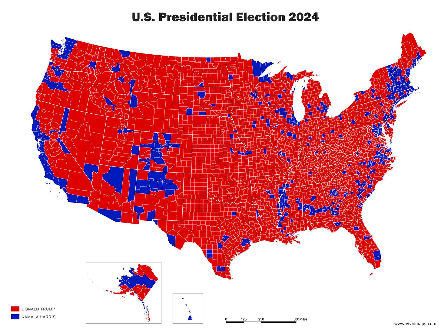 U.S. Election by county mapped 2024