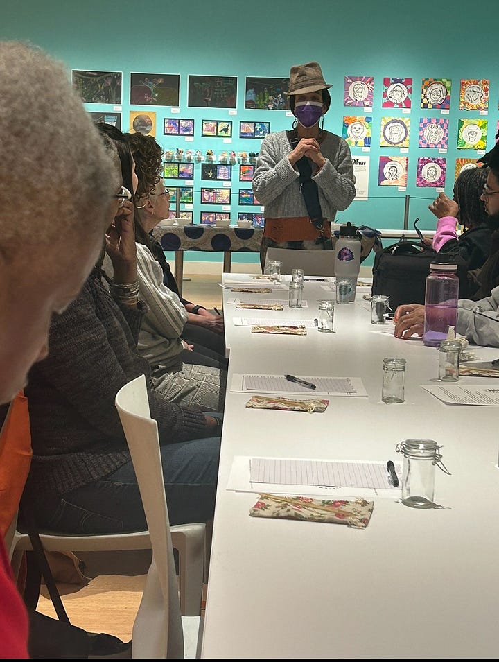 Scenes from a community workshop led by Andrea Walls as part of the Drexel Writer's Room Seeding Joy Series at the Philadelphia Art museum