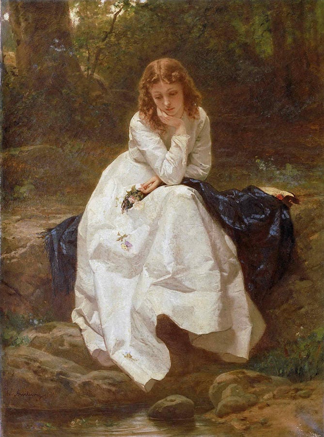 Young Woman Seated by a Stream. Contemplation Painting by Wilhelm Amberg -  Fine Art America