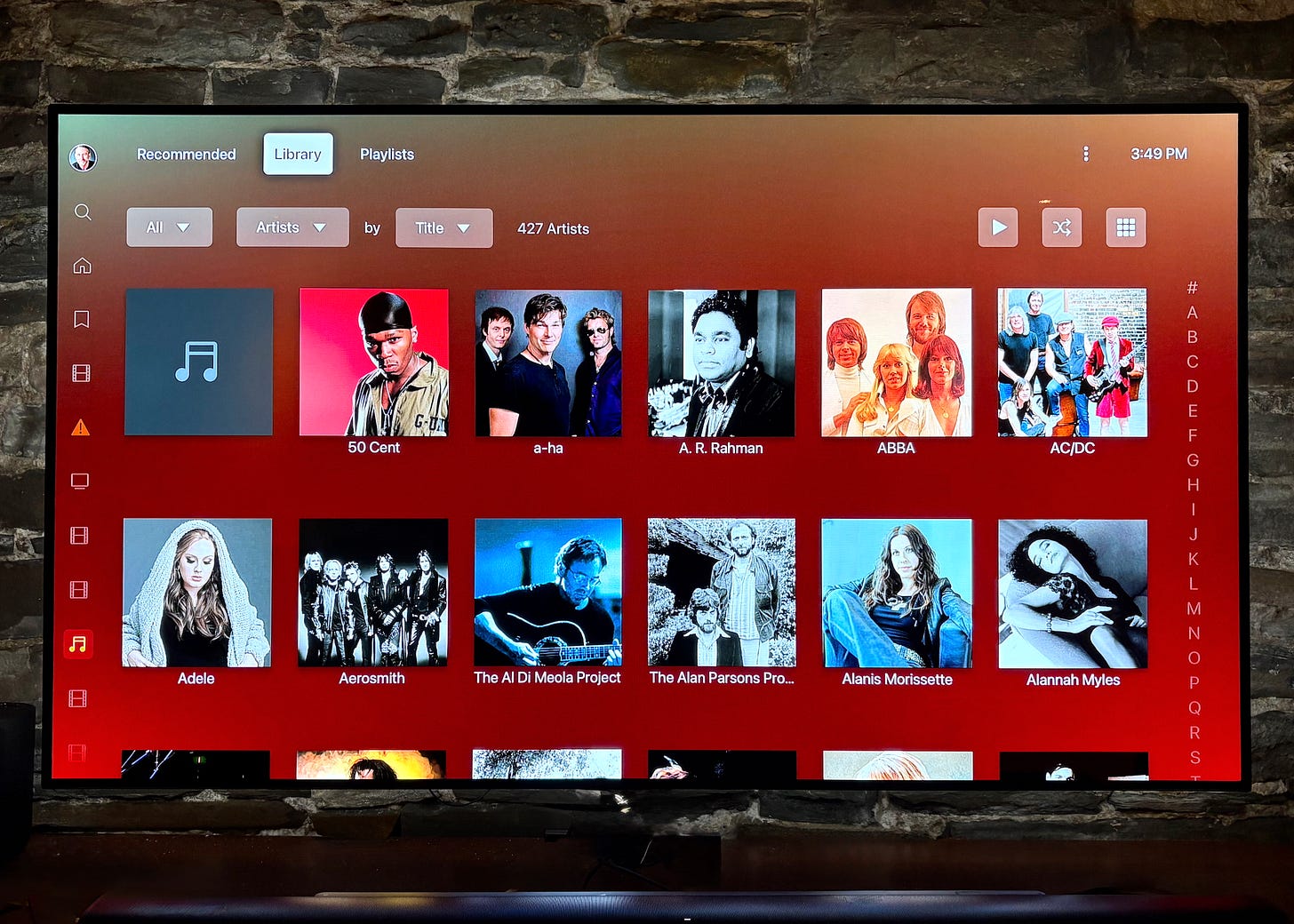 Screenshot of Plex for tvOS showing the Music Library's Artists view.