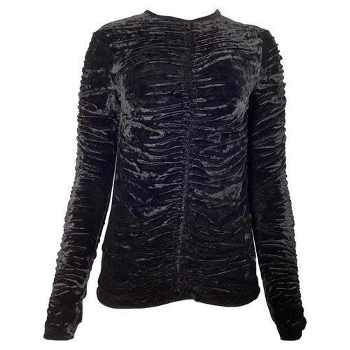 Dries Van Noten Ruched Long Sleeve Top In Velvet Women Black Size 10 - Picture 1 of 5