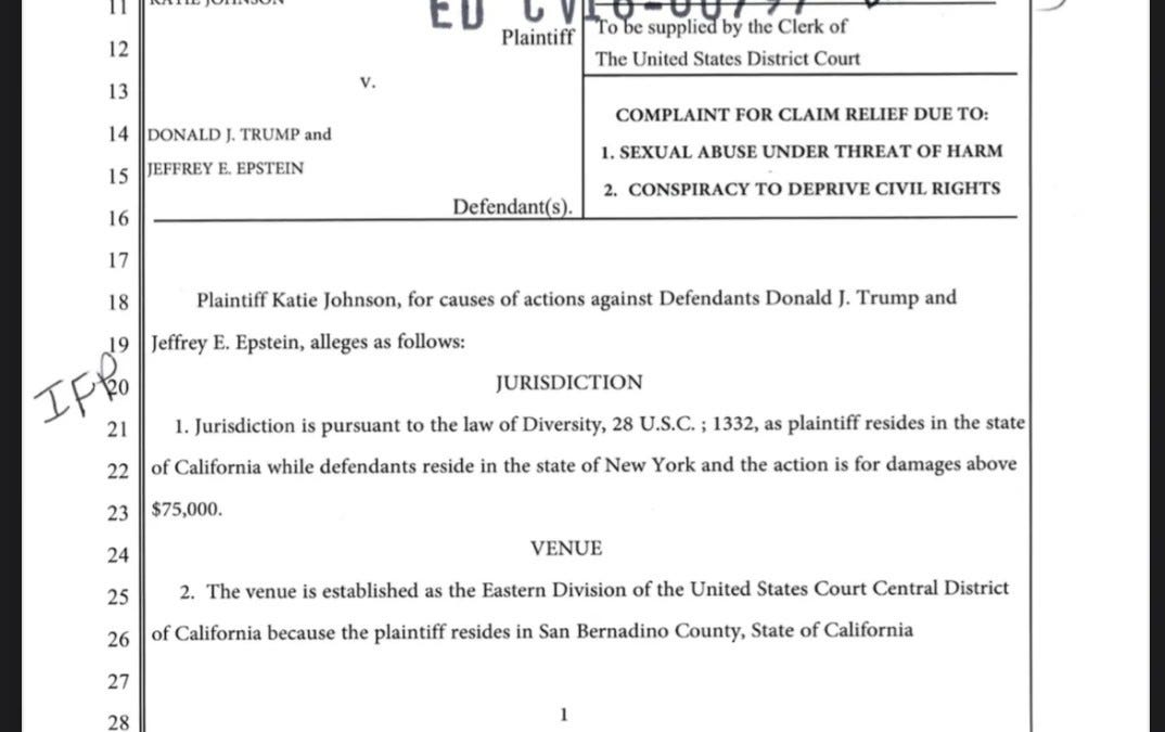 Katie Johnson V Trump, Epstein court documents