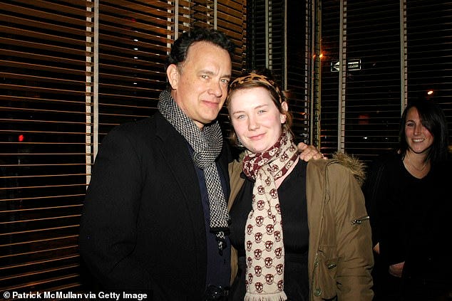 Tom legally separated from his first wife in 1985 before their seven-year marriage ended in divorce two years later. (Pictured: Hanks with his daughter in 2007)