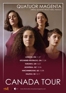 Quatuor Magenta's tour poster, listing performance locations and dates