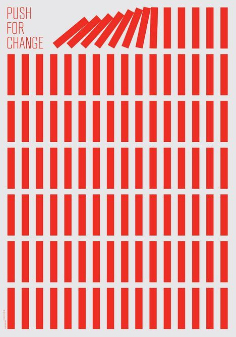 This may contain: the poster for push for change, which is red and white with squares on it