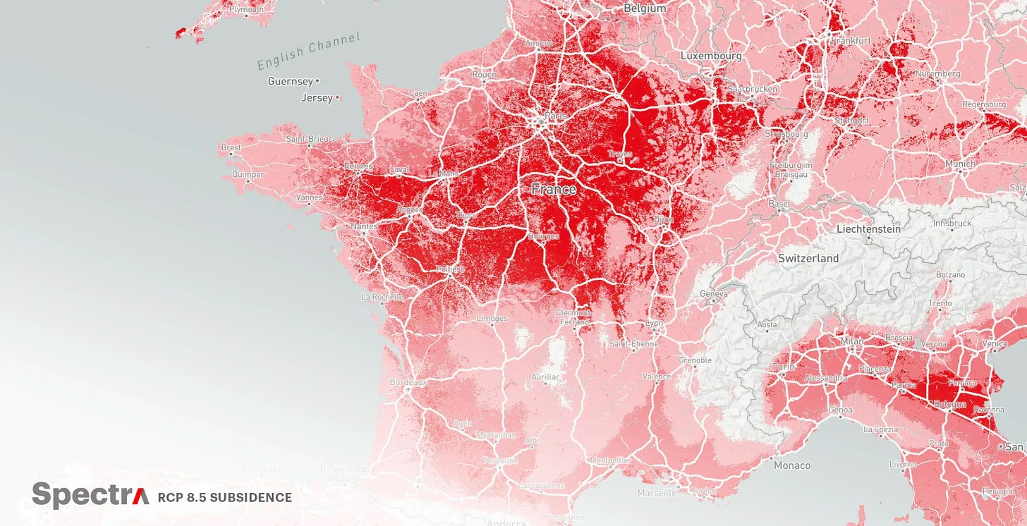 France Subsidence map by Spectra. RCP 8.5 in 2050.