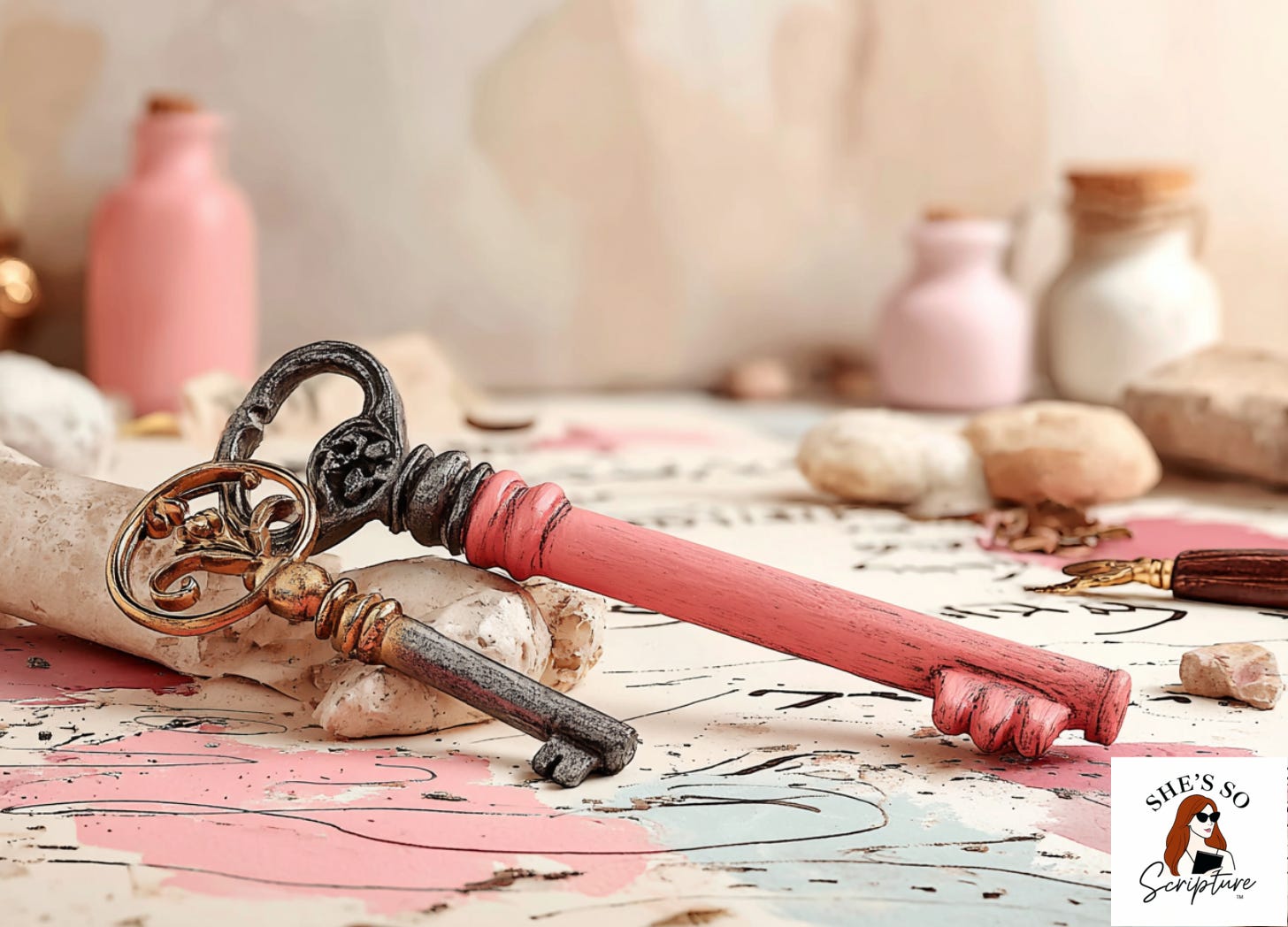 Ancient iron keys resting on a weathered stone surface with soft golden light and faint Hebrew text on parchment in the background Ancient iron keys resting on a weathered stone surface with soft golden light and faint Hebrew text on parchment in the background