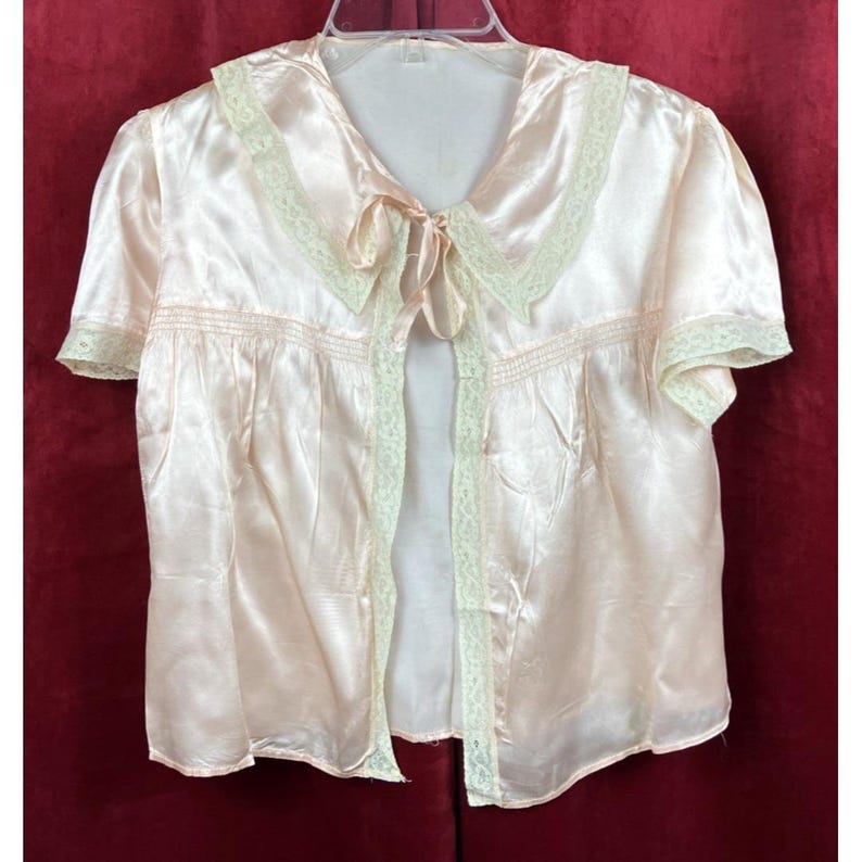 Vintage 30s Rayon Lingerie jacket bed lounge Lace Cardigan image 1