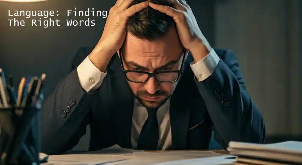 Language: Finding The Right Words Illustrating the language challenges of individuals with dementia and the importance of word choice.