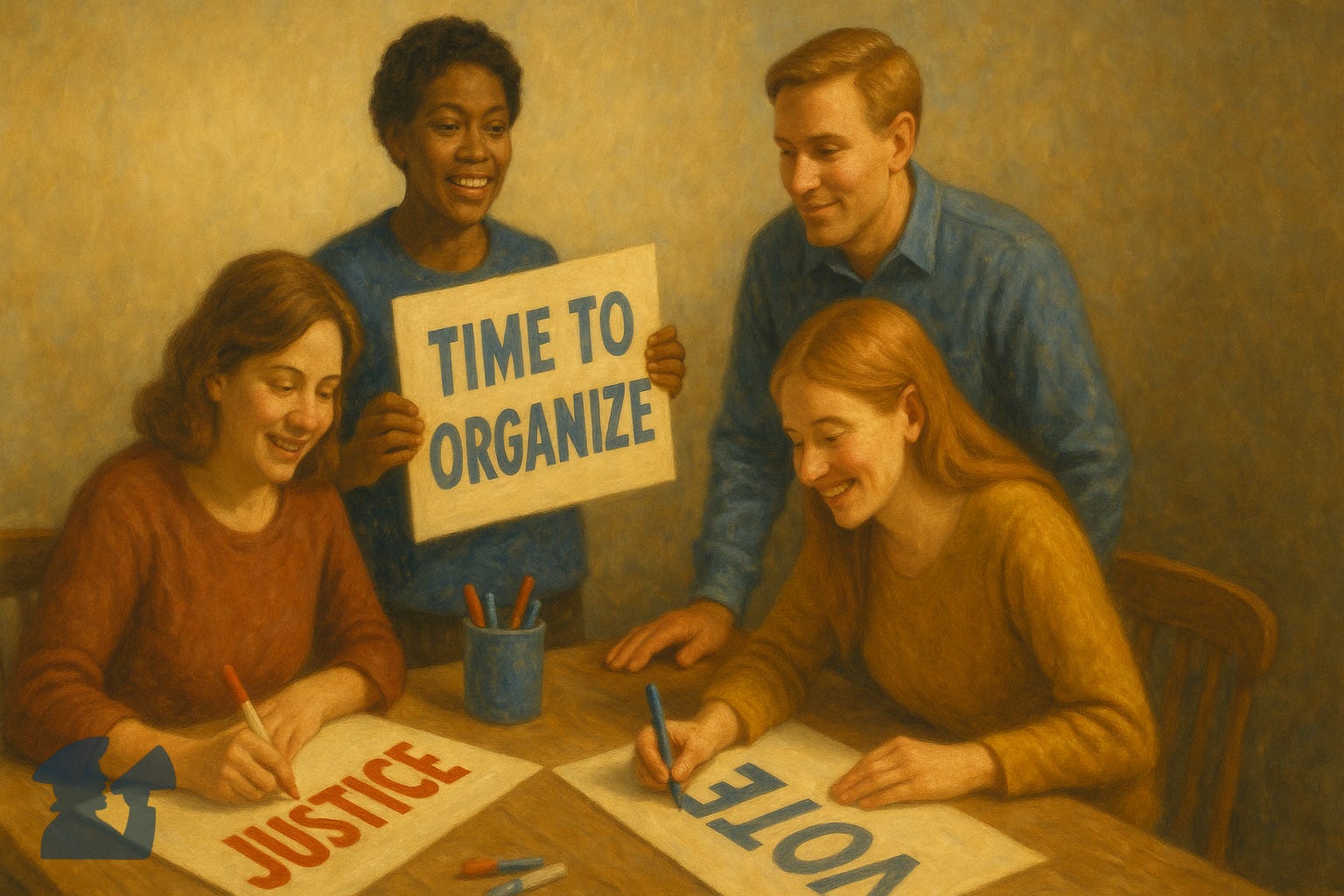 Illustration of Chaska prortesters creating protest signs