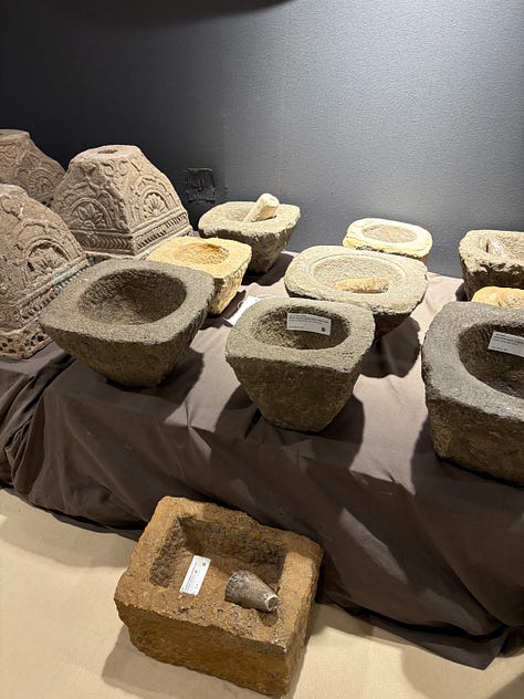 Pierre Jeanneret, tree trunk planters and stone mortars