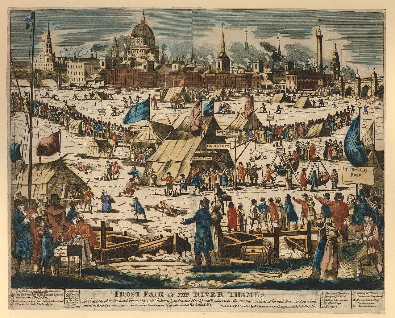 Tents and crowds on the frozen river Tents and crowds on the frozen river