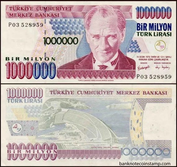 Turkey 1000000 Turkish Lira B290(P213) Used Banknote | Turkish ... Turkey 1000000 Turkish Lira B290(P213) Used Banknote | Turkish ...