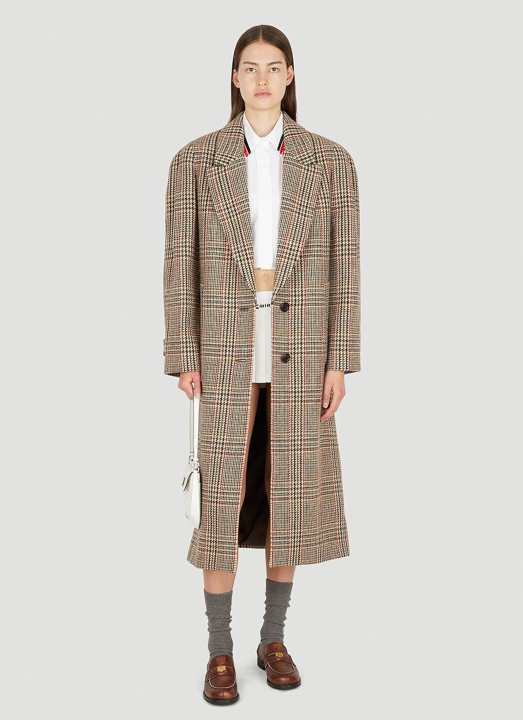 Miu Miu Houndstooth Coat Beige miu0250010