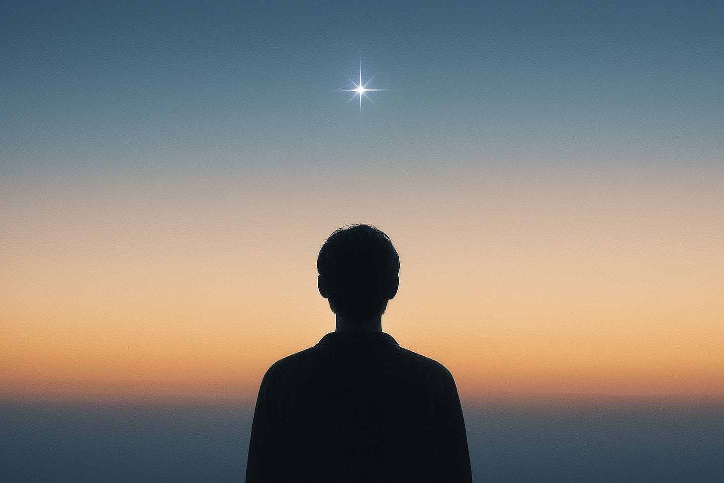 A silhouette of a person gazing at a single, bright star in the morning sky. It symbolizes how a bond of love endures, even as life moves forward.