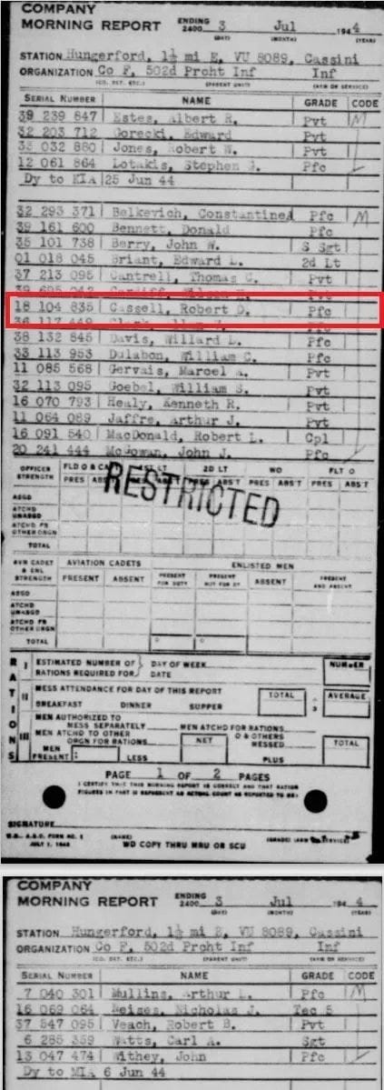 PFC Robert D. Cassel Morning Report