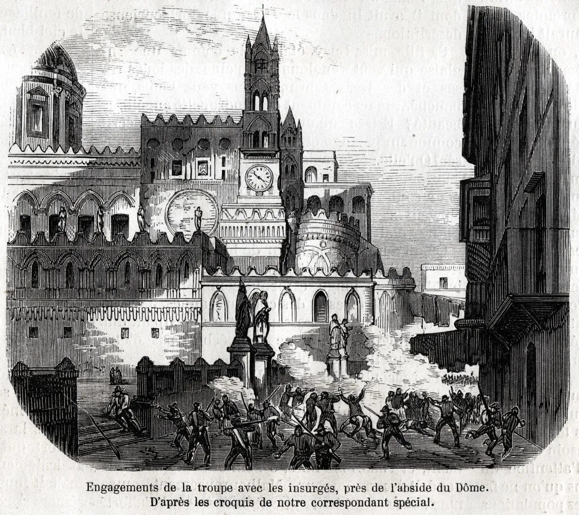 Palermo: rivolta del sette e mezzo: combattimenti truppe e insorti al  Duomo.1866 | eBay
