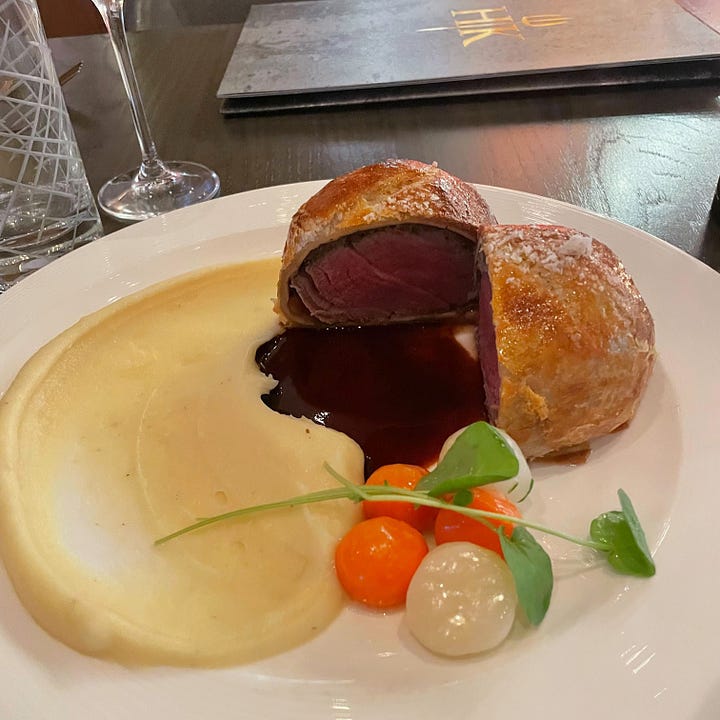 Pan Seared Scallops and Beef Wellington at Hell's Kitchen Las Vegas