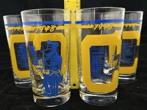 Lot of 4 cal Berkeley 1948 Rose Bowl Glasses with Oski The Bear - Picture 1 of 5 Lot of 4 cal Berkeley 1948 Rose Bowl Glasses with Oski The Bear - Picture 1 of 5