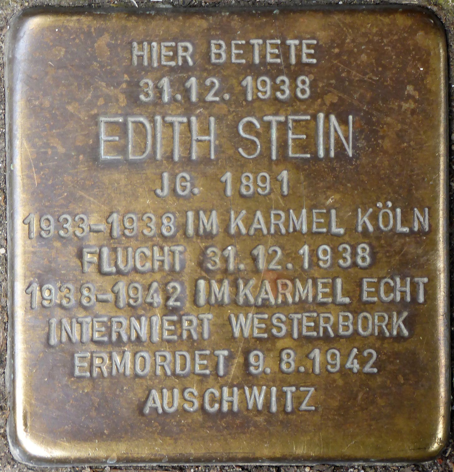 File:Stolpersteine Köln, Edith Stein - 3 (Vor den Siebenburgen 6).jpg