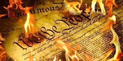 The U.S. Constitution in flames