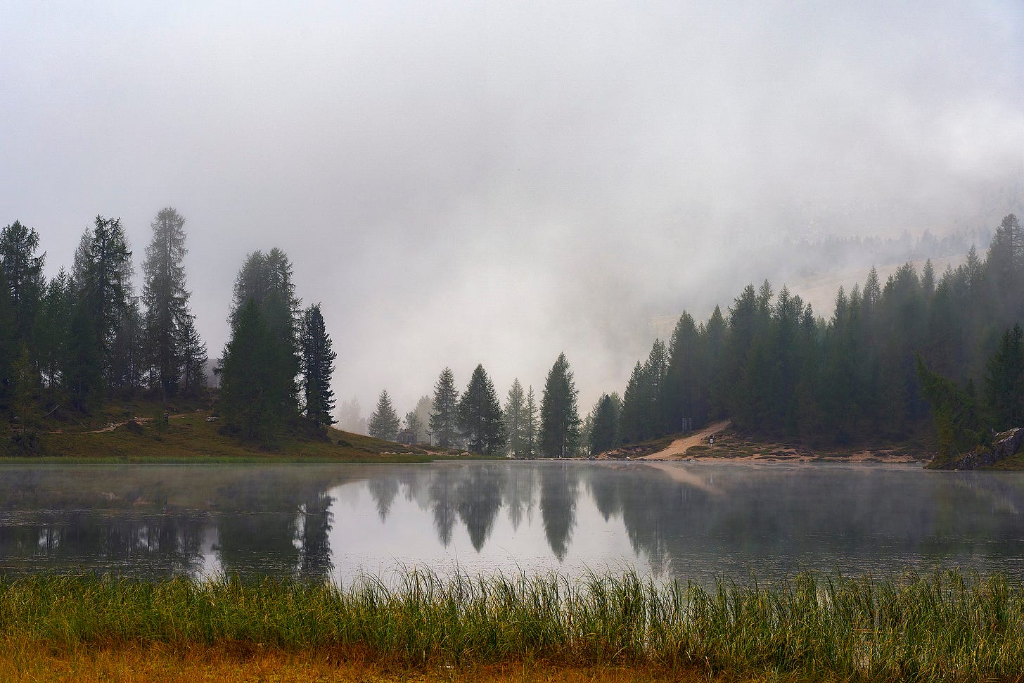 Lago Federa during rainy overcast day