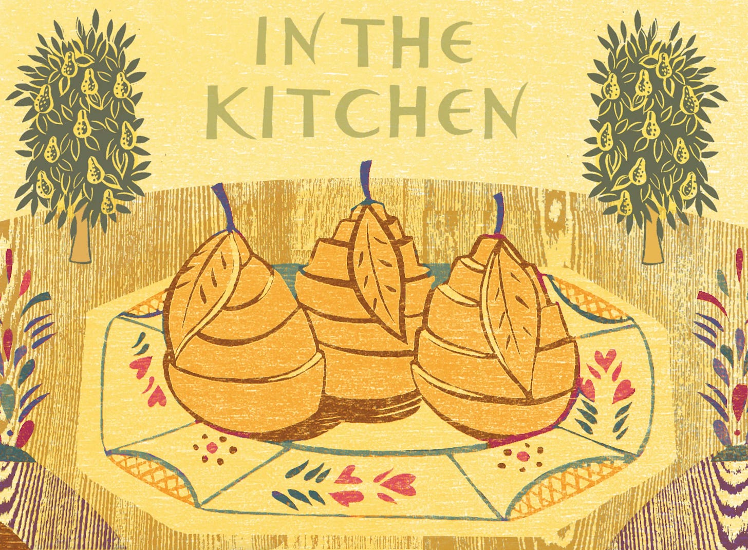 An illustration of pears, wrapped in pastry An illustration of pears, wrapped in pastry