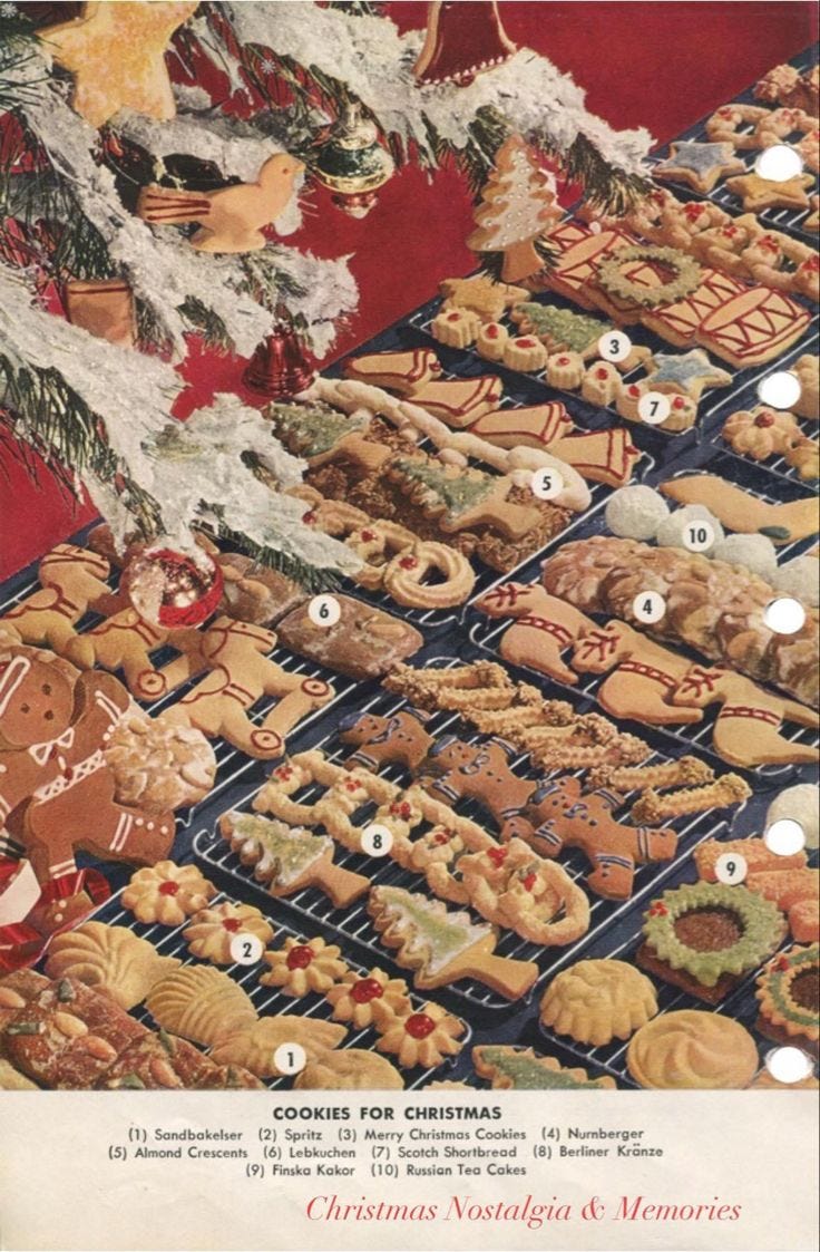 This may contain: an advertisement for christmas cookies from the 1950's