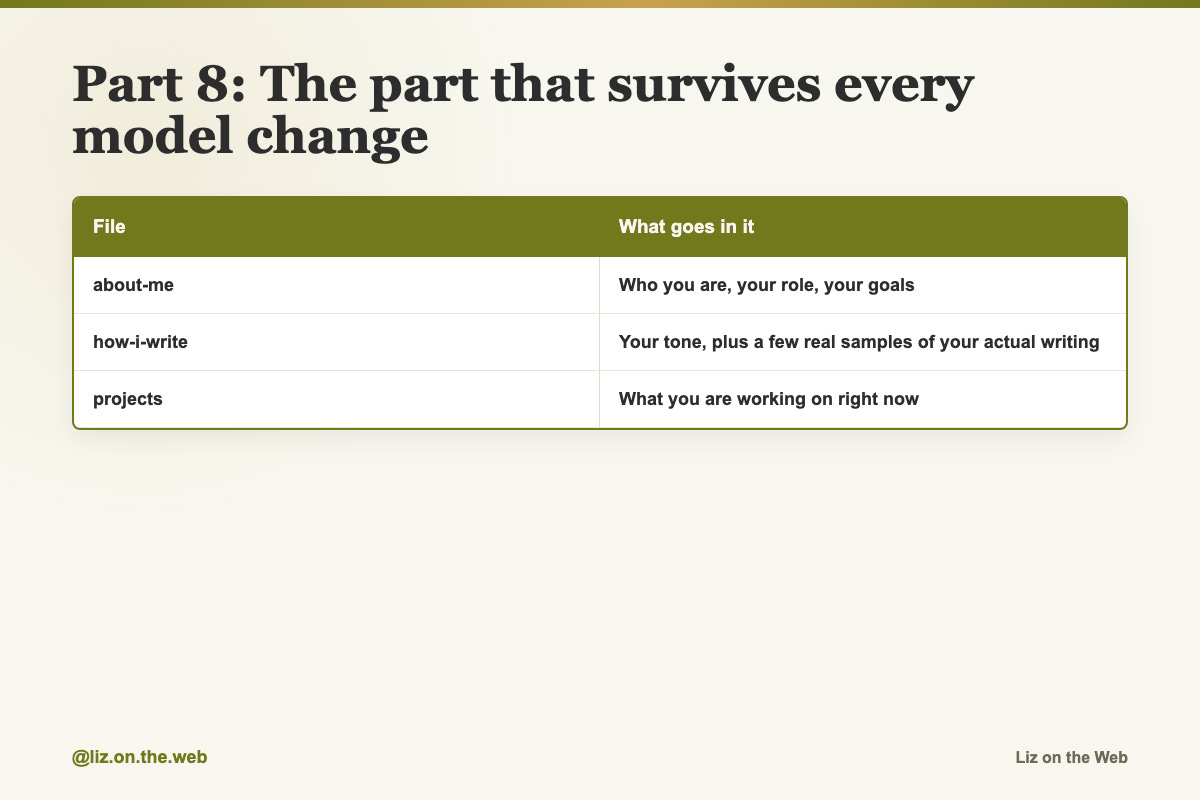 Part 8: The part that survives every model change Part 8: The part that survives every model change