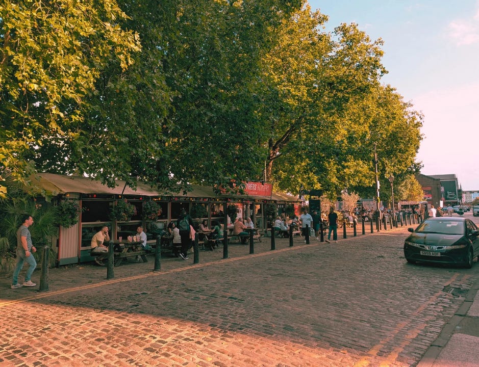 Trees and alfresco dining in Bristol, UK from Never Lost Letters by Stuart Found