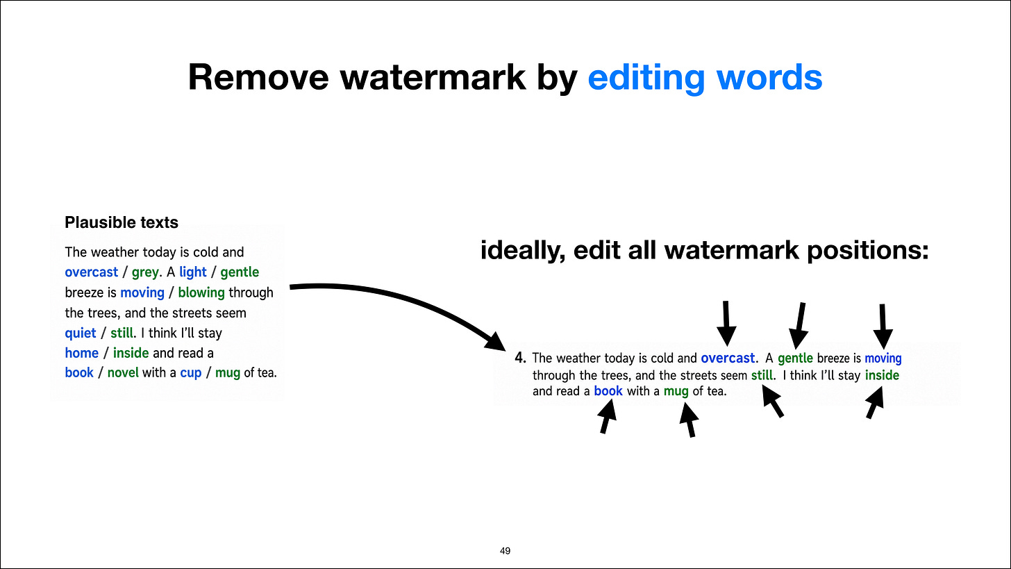 Ideally, watermark removal edits every watermarked position Ideally, watermark removal edits every watermarked position