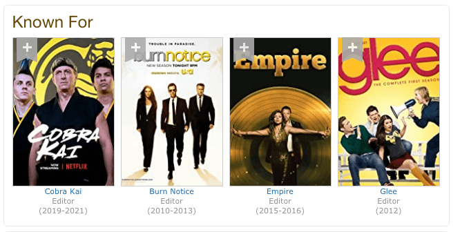 imdbpro page known for section