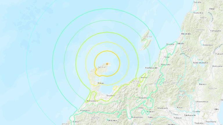 The epicentre of the Japan earthquake. Pic: USGS The epicentre of the Japan earthquake. Pic: USGS