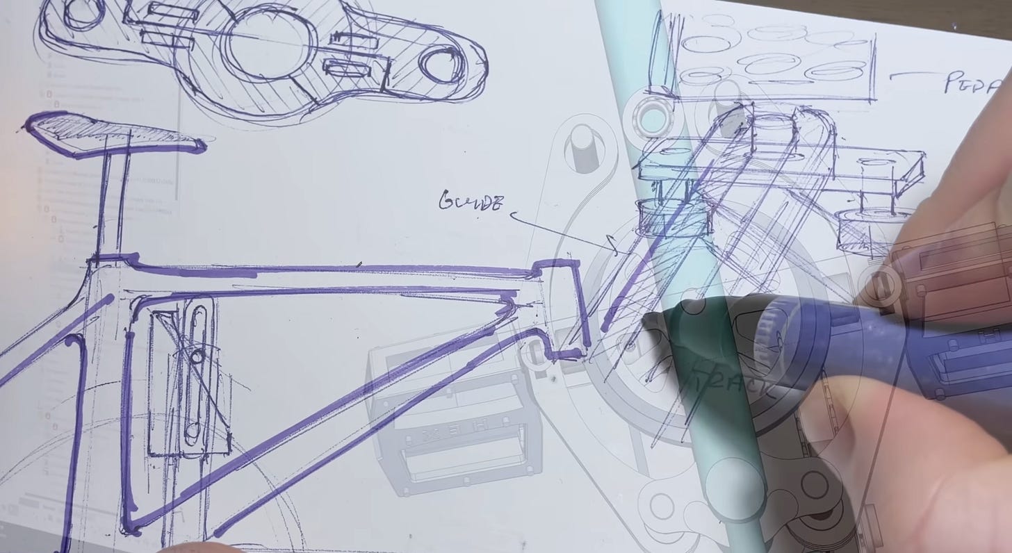 croquis d'une pedalier de velo