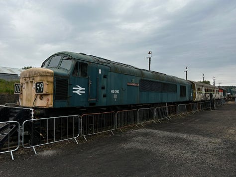 3 pictures. 1 - a Deltic Diesel Locomotive and the other two Deltic engines undergoing restoration. Images: Roland's Travels
