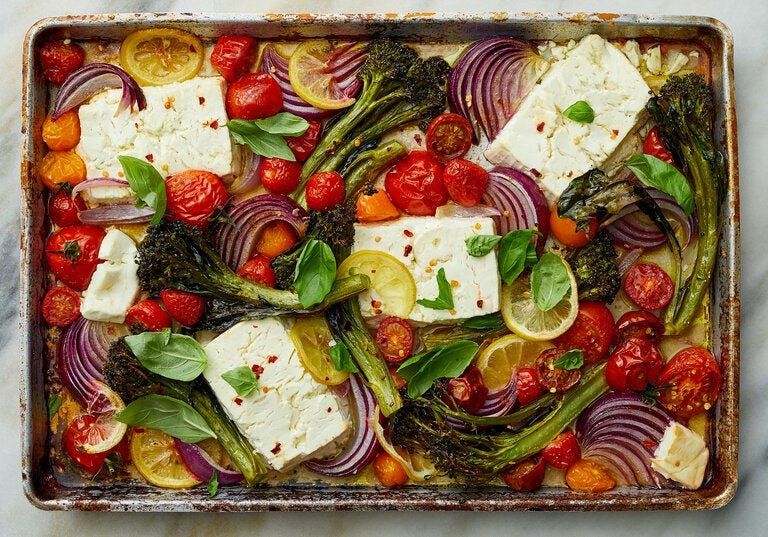 Sheet-Pan Baked Feta With Broccolini, Tomatoes and Lemon Sheet-Pan Baked Feta With Broccolini, Tomatoes and Lemon