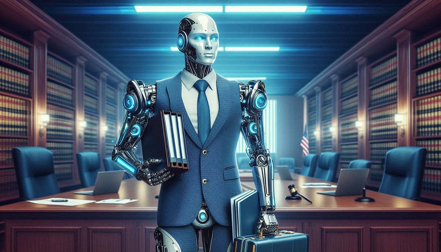 create an image of a robot lawyer