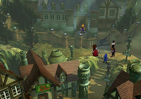 Zack as SOLDIER Cloud and Cloud as a Shinra trooper leave the inn to look for Sephiroth in the Shinra manor (original)